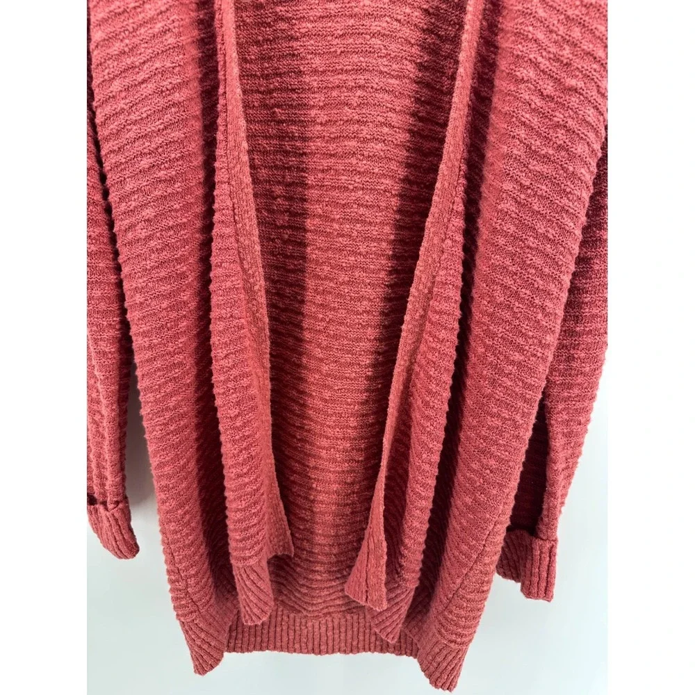 LL Bean Womens Rose Pink Textured Slub 100% Cotton Open Front Cardigan Sweater M